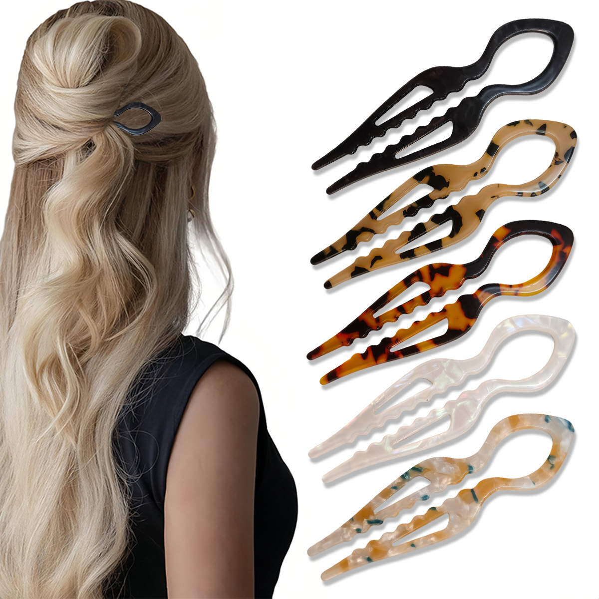 Hair Bundles - U-شكل الشعر العصي السلحفاة الاكريليك المضادة