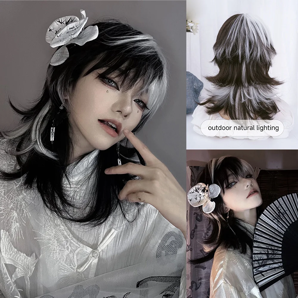 Synthetic Braided Wigs For Black Women - 16 بوصة أبيض وأسود اللون بيروكات