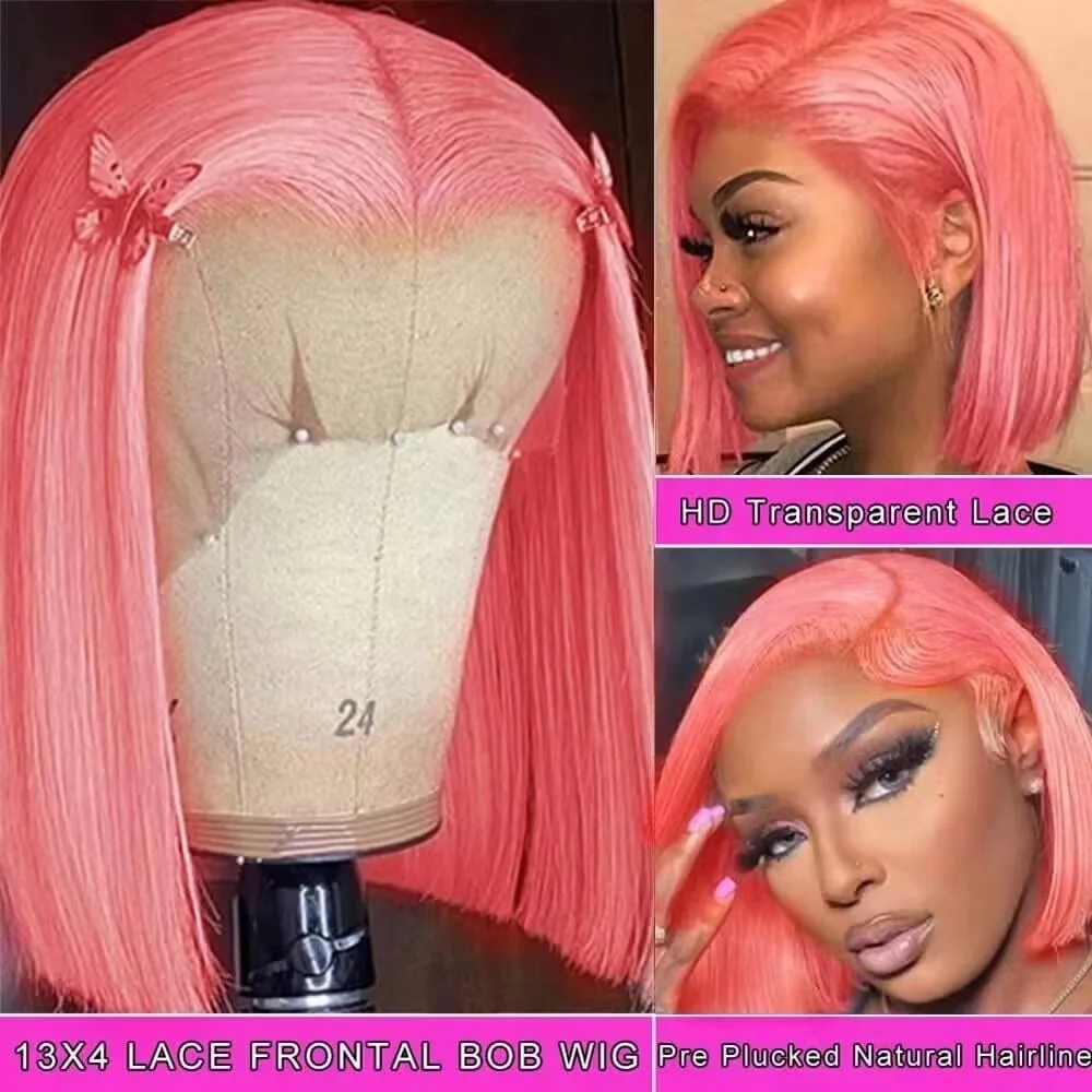 باروكة شعر طبيعي وردية اللون،  - مراجعة Pre Parted 13X4 Lace Front Bob Wig وسعره