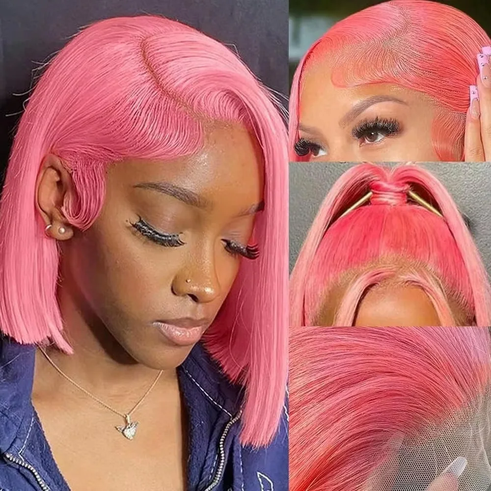 باروكة شعر طبيعي وردية اللون،  - مراجعة Pre Parted 13X4 Lace Front Bob Wig وسعره